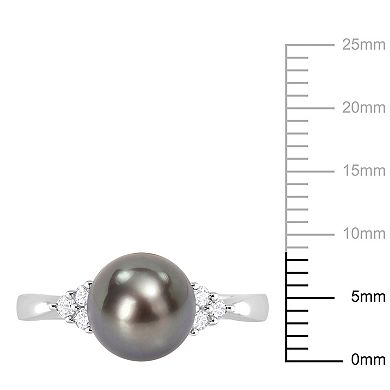 Stella Grace Sterling Silver Tahitian Cultured Pearl & 1/8 Carat T.W. Diamond Ring