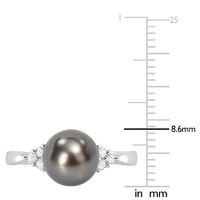 Stella Grace Sterling Silver Tahitian Cultured Pearl & 1/8 Carat T.W. Diamond Ring
