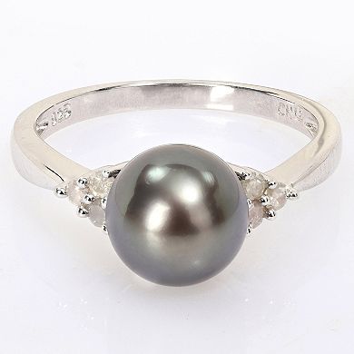 Stella Grace Sterling Silver Tahitian Cultured Pearl & 1/8 Carat T.W. Diamond Ring