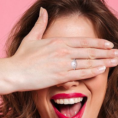 Stella Grace Sterling Silver Freshwater Cultured Pearl & White Topaz Halo Ring