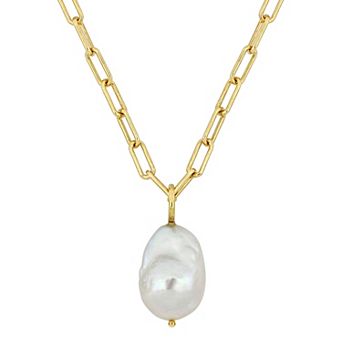 Stella Grace 18k Gold Over Silver Baroque Shape Freshwater Cultured Pearl Link Chain Necklace