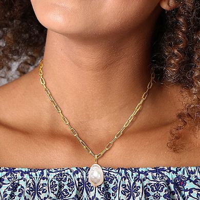 Stella Grace 18k Gold Over Silver Baroque Shape Freshwater Cultured Pearl Link Chain Necklace