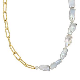 Stella Grace 18k Gold Over Silver Freshwater & Keshi Cultured Pearl Link Chain Necklace