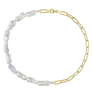 Stella Grace 18k Gold Over Silver Freshwater & Keshi Cultured Pearl Link Chain Necklace