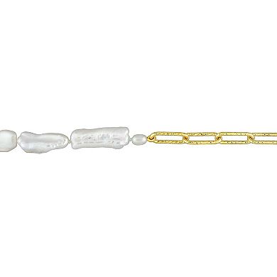 Stella Grace 18k Gold Over Silver Freshwater & Keshi Cultured Pearl Link Chain Necklace