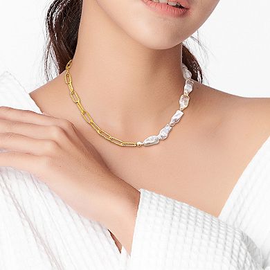 Stella Grace 18k Gold Over Silver Freshwater & Keshi Cultured Pearl Link Chain Necklace