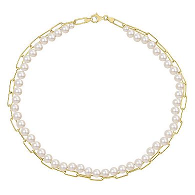 Stella Grace 18k Gold Over Silver Freshwater Cultured Pearl Link Chain Two-Strand Necklace