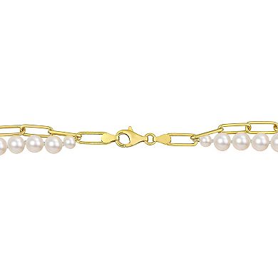 Stella Grace 18k Gold Over Silver Freshwater Cultured Pearl Link Chain Two-Strand Necklace