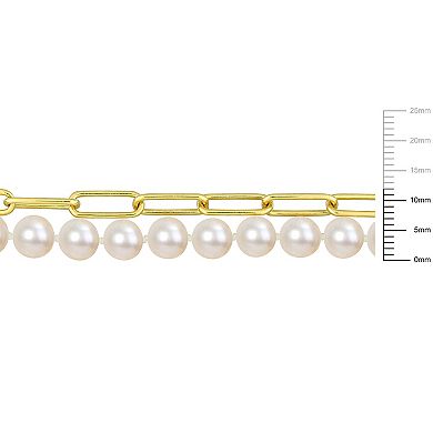 Stella Grace 18k Gold Over Silver Freshwater Cultured Pearl Link Chain Two-Strand Necklace
