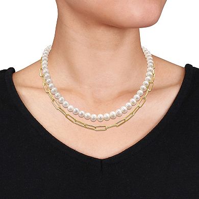 Stella Grace 18k Gold Over Silver Freshwater Cultured Pearl Link Chain Two-Strand Necklace