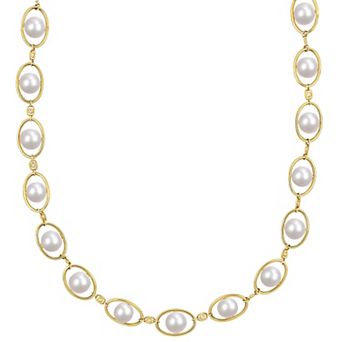 Stella Grace 18k Gold Over Silver Freshwater Cultured Pearl & Cubic Zirconia Oval Link Necklace
