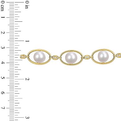 Stella Grace 18k Gold Over Silver Freshwater Cultured Pearl & Cubic Zirconia Oval Link Necklace