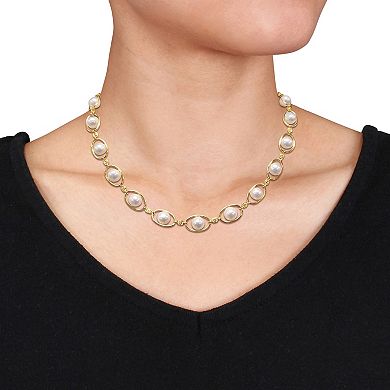 Stella Grace 18k Gold Over Silver Freshwater Cultured Pearl & Cubic Zirconia Oval Link Necklace
