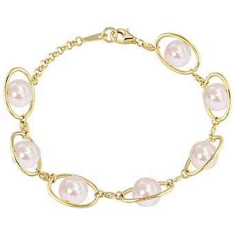 Stella Grace 18k Gold Over Silver Freshwater Cultured Pearl & Cubic Zirconia Oval Link Bracelet