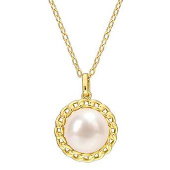Stella Grace 18k Gold Over Silver Freshwater Cultured Pearl Halo Link Pendant Necklace