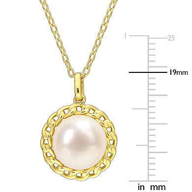 Stella Grace 18k Gold Over Silver Freshwater Cultured Pearl Halo Link Pendant Necklace