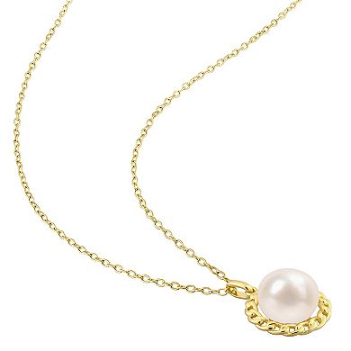 Stella Grace 18k Gold Over Silver Freshwater Cultured Pearl Halo Link Pendant Necklace