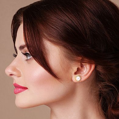 Stella Grace 18k Gold Over Silver Freshwater Cultured Pearl Halo Link Stud Earrings