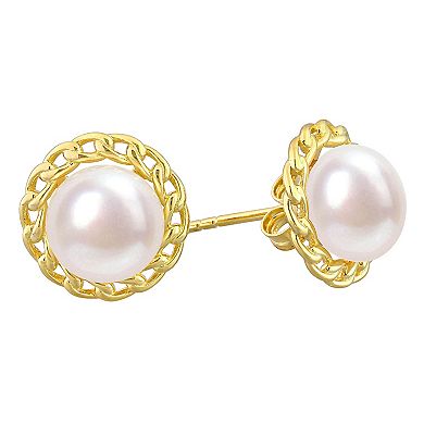 Stella Grace 18k Gold Over Silver Freshwater Cultured Pearl Halo Link Stud Earrings