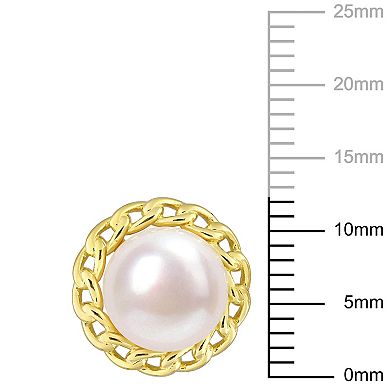 Stella Grace 18k Gold Over Silver Freshwater Cultured Pearl Halo Link Stud Earrings