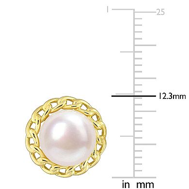 Stella Grace 18k Gold Over Silver Freshwater Cultured Pearl Halo Link Stud Earrings