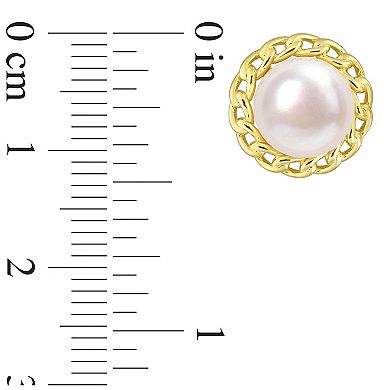 Stella Grace 18k Gold Over Silver Freshwater Cultured Pearl Halo Link Stud Earrings