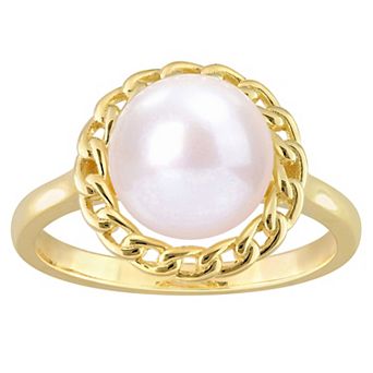 Stella Grace 18k Gold Over Silver Freshwater Cultured Pearl Halo Link Ring