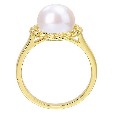 Stella Grace 18k Gold Over Silver Freshwater Cultured Pearl Halo Link Ring