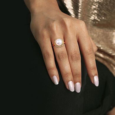 Stella Grace 18k Gold Over Silver Freshwater Cultured Pearl Halo Link Ring