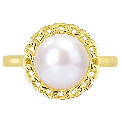 Stella Grace 18k Gold Over Silver Freshwater Cultured Pearl Halo Link Ring