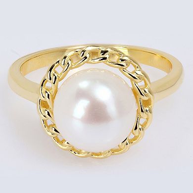 Stella Grace 18k Gold Over Silver Freshwater Cultured Pearl Halo Link Ring