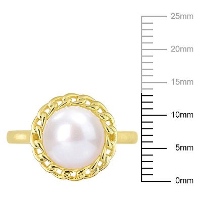 Stella Grace 18k Gold Over Silver Freshwater Cultured Pearl Halo Link Ring
