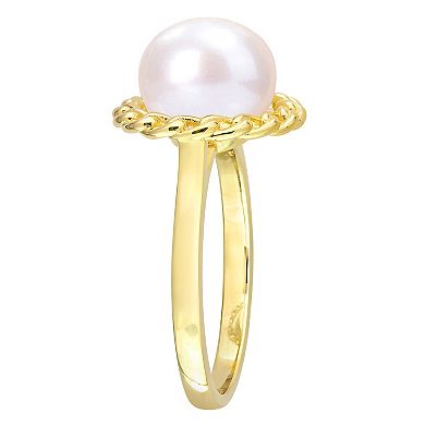 Stella Grace 18k Gold Over Silver Freshwater Cultured Pearl Halo Link Ring