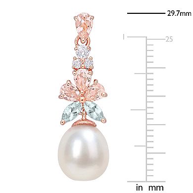 Stella Grace 18k Rose Gold Over Silver Freshwater Cultured Pearl & Gemstone Drop Earrings