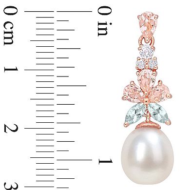 Stella Grace 18k Rose Gold Over Silver Freshwater Cultured Pearl & Gemstone Drop Earrings