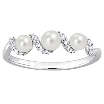 Stella Grace Sterling Silver Freshwater Cultured Pearl & Lab-Created White Sapphire Swirl Wedding Ring
