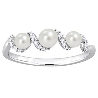 Stella Grace Sterling Silver Freshwater Cultured Pearl & Lab-Created White Sapphire Swirl Wedding Ring