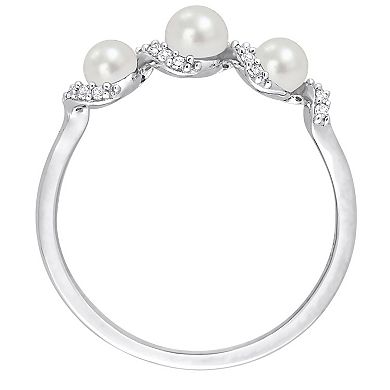 Stella Grace Sterling Silver Freshwater Cultured Pearl & Lab-Created White Sapphire Swirl Wedding Ring