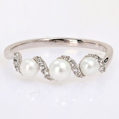 Stella Grace Sterling Silver Freshwater Cultured Pearl & Lab-Created White Sapphire Swirl Wedding Ring