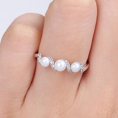 Stella Grace Sterling Silver Freshwater Cultured Pearl & Lab-Created White Sapphire Swirl Wedding Ring