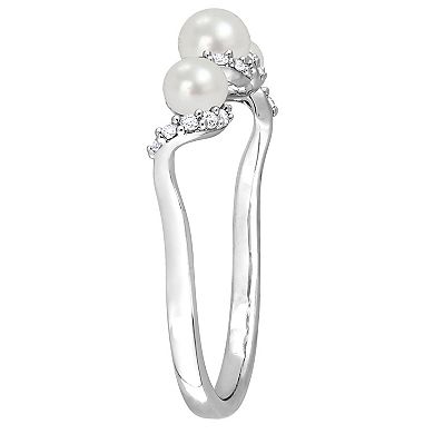 Stella Grace Sterling Silver Freshwater Cultured Pearl & Lab-Created White Sapphire Swirl Wedding Ring
