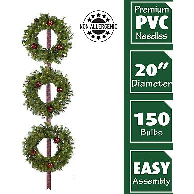 National Tree Company Holly Berry Wreaths with Ornaments & LED Lights 3-Piece Set