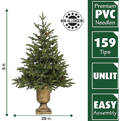 Fraser Farm Hill 3-ft. Noble Fir Artificial Christmas Tree with Metallic Urn Base