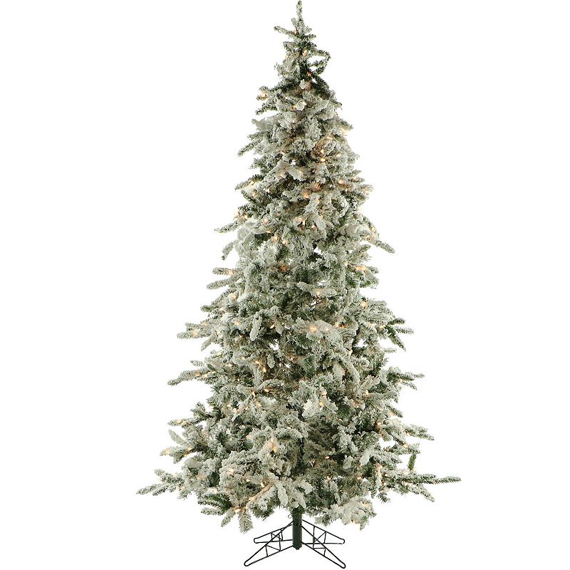 Fraser Hill Farm 9.0-Foot Pre-Lit Mountain Pine Snow Flocked Christmas Tree  Clear Smart Lights  FFMP090-3SN