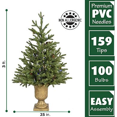 Fraser Farm Hill 3-ft. Noble Fir Artificial Christmas Tree with Metallic Urn Base