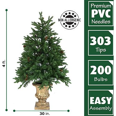 Fraser Farm Hill 4-ft. Noble Fir Artificial Christmas Tree with Metallic Urn Base