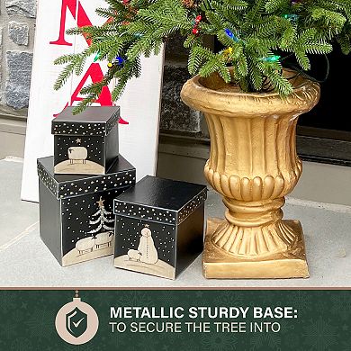 Fraser Farm Hill 4-ft. Noble Fir Artificial Christmas Tree with Metallic Urn Base