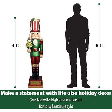 Fraser Hill Farm Indoor/Outdoor 4-Ft. Candy-Look Nutcracker Greeter