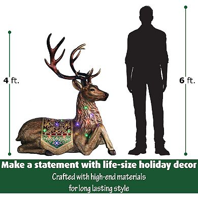 National Tree Company Oversized 4-ft. Sitting Reindeer with Metallic Finish Indoor / Outdoor Decor
