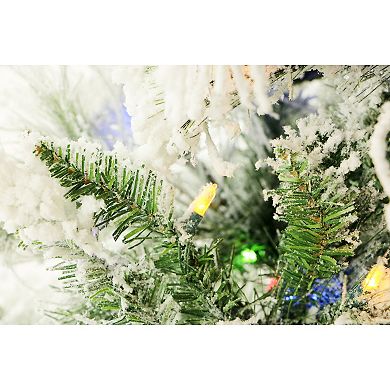 National Tree Company 10-ft. Flocked Snowy Pine Multi-Color LED Artificial Christmas Tree